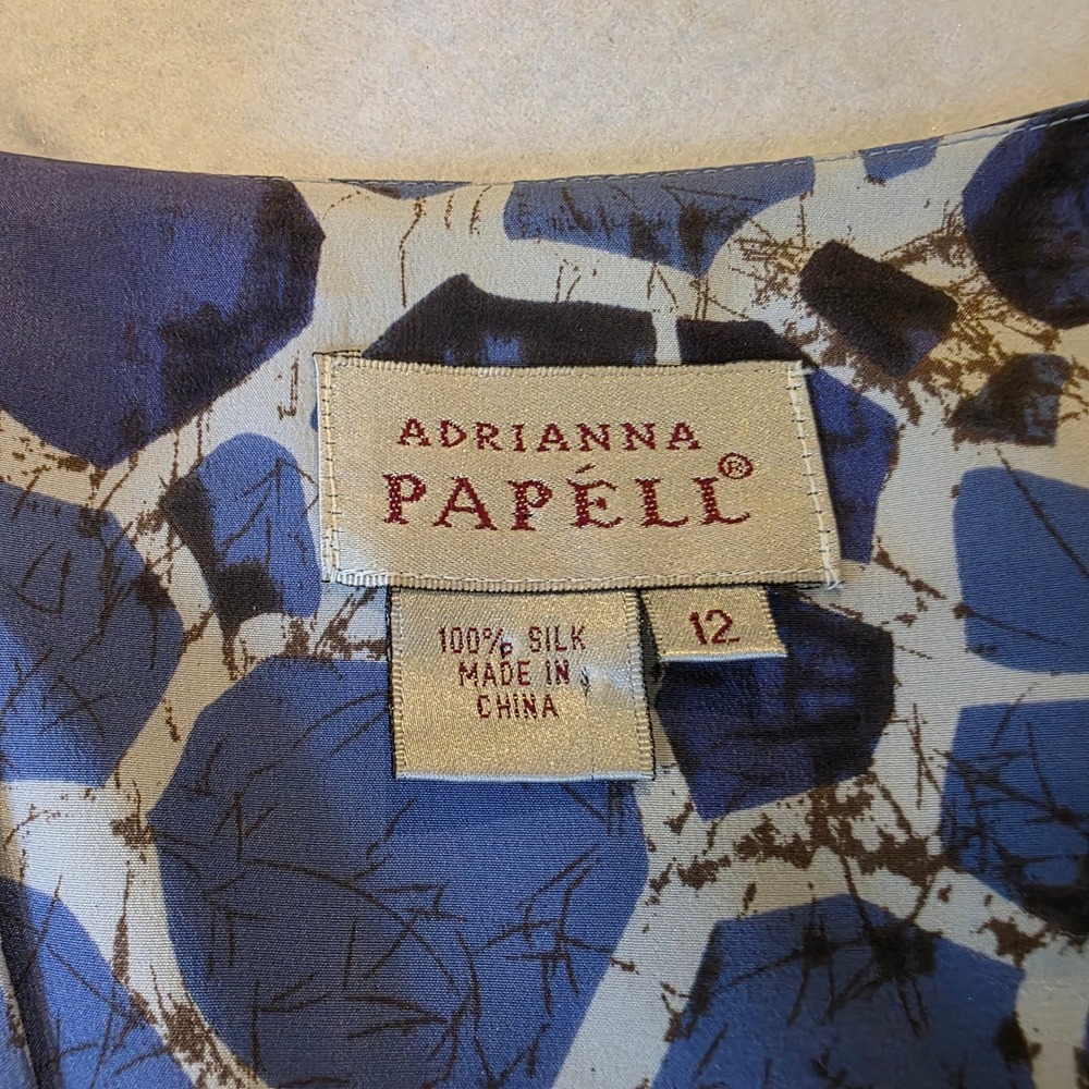 Adrianna Papell 100% Silk Wrap Dress Blue Abstract Print Size 12 Short Sleeve - Picture 4 of 8